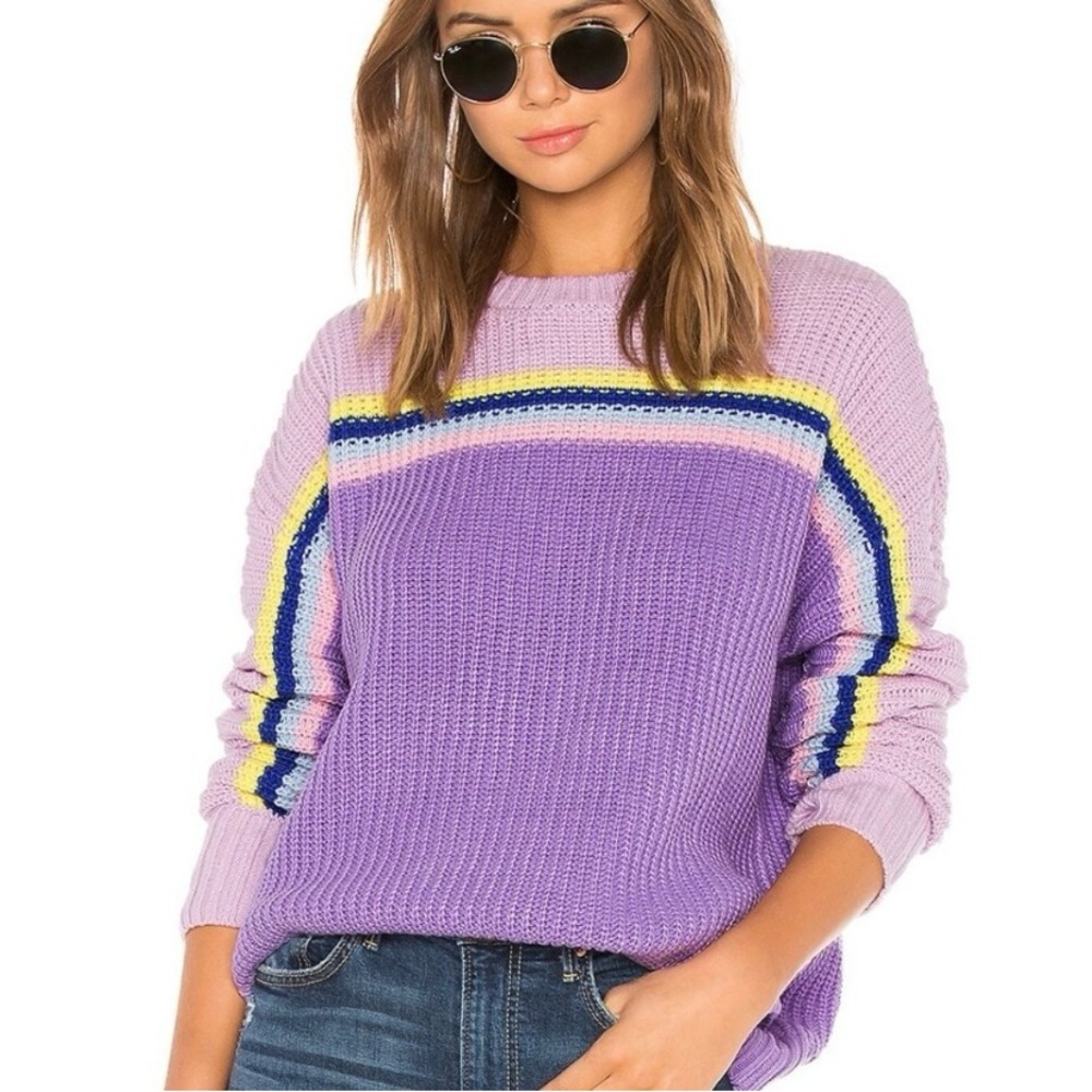 Lovers + Friends Leia Rainbow Stripe oversized chunky knit Sweater purple